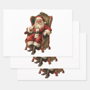 Vintage Santa Traditional Christmas Wrapping Paper Sheet