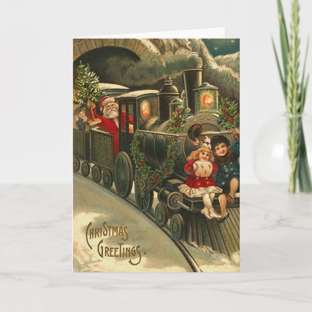 Vintage Santa Train Holiday Christmas Greetings (Front)