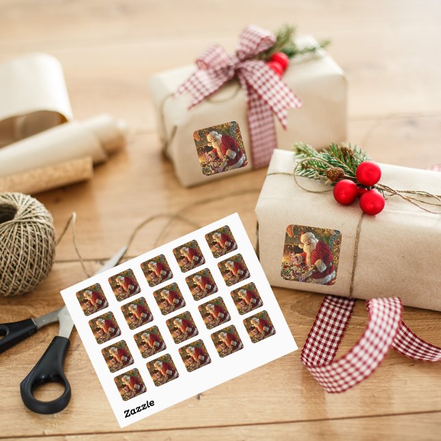 Vintage Santa Under Gold Lights Classic Round Sticker (Creator Uploaded)