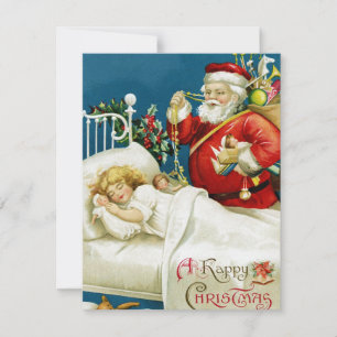 Vintage Santa Visiting a Child on Christmas Eve Holiday Card