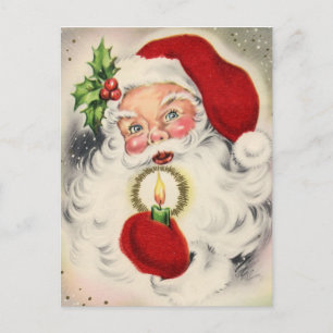 Vintage Santa w/candle Holiday Postcard