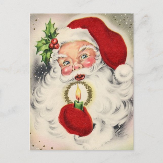 Vintage Santa w/candle Holiday Postcard (Front)