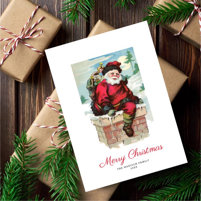 Vintage Santa w/ Chimney Non-Photo Holiday Card (Creator Uploaded)