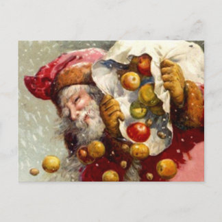 Vintage Santa w/ Sack of Apples Apple Antique Holiday Postcard