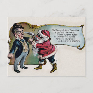 Vintage Santa with a Gun Christmas Postcard