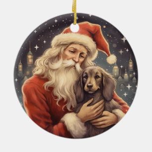 Vintage Santa with Afghan Hound Christmas Ceramic Tree Decoration