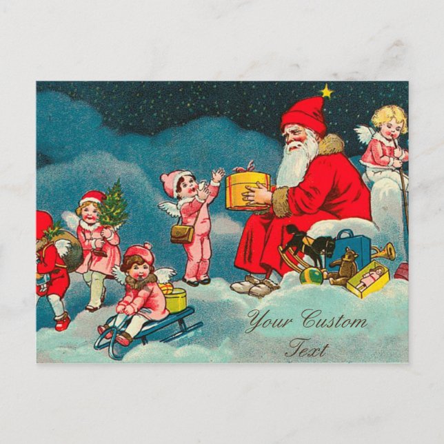 Vintage Santa with Angels Holiday Postcard (Front)