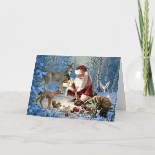 Vintage Santa With Animals Card