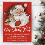 Vintage Santa with Baby Rudolf Custom Christmas Invitation<br><div class="desc">This mid-century vintage Christmas invitation features a jolly Santa Claus looking over his list as a baby Rudolf looks on with the words 'join us for a Very Merry Party'. Personalise by adding your party details.</div>