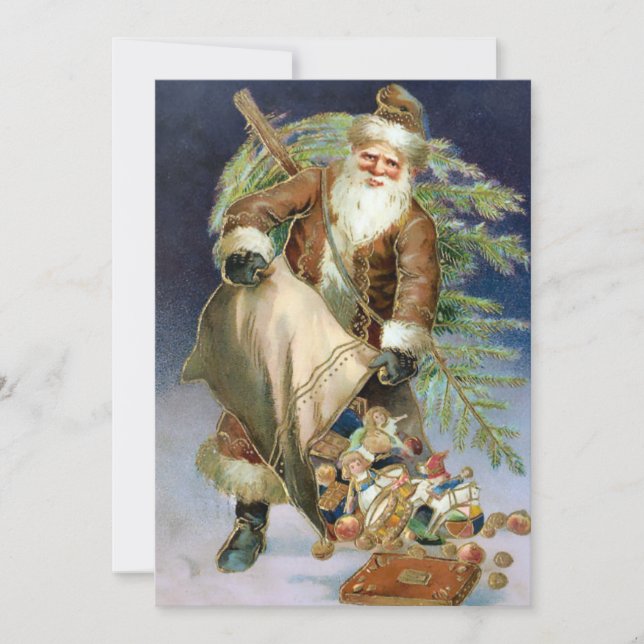 Vintage Santa with Bag of Presents Holiday Card (Front)