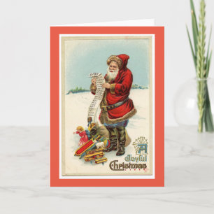 VINTAGE SANTA WITH BAG OF TOYS Greeting Card