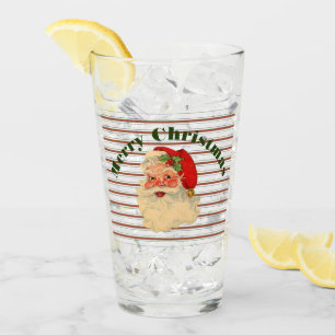 Vintage Santa With Candy Cane Stripes Glass