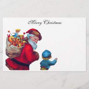 VINTAGE SANTA WITH CHILD Christmas Stationery
