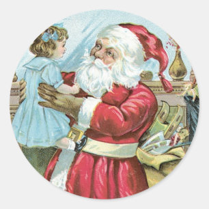 Vintage Santa with Child Classic Round Sticker