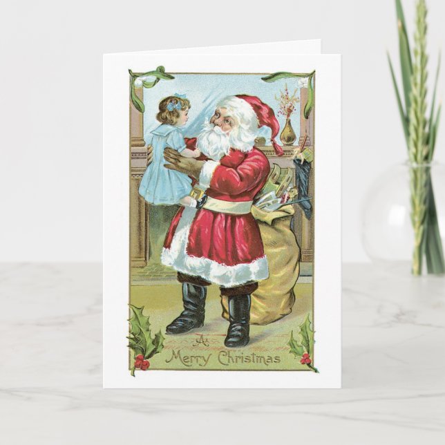 Vintage Santa with Child Holiday Card (Front)