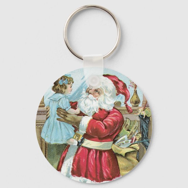 Vintage Santa with Child Key Ring (Front)