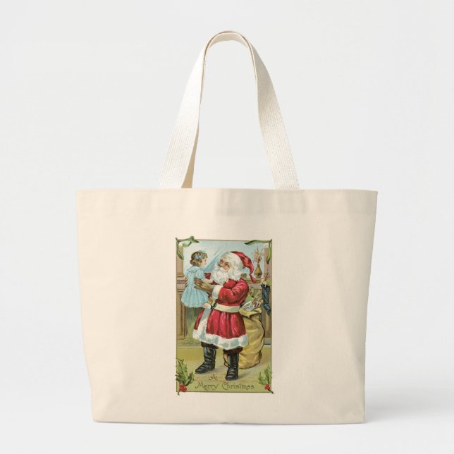 Vintage Santa with Child Large Tote Bag (Front)