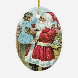 Vintage Santa with Child - oval Ceramic Tree Decoration