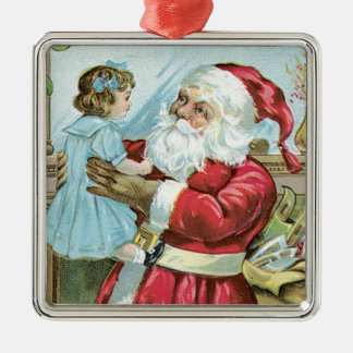 Vintage Santa with Child - square Metal Tree Decoration