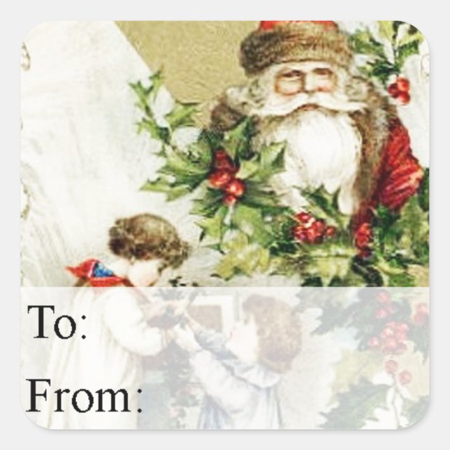 Vintage Santa With Children Gift Tag (Front)