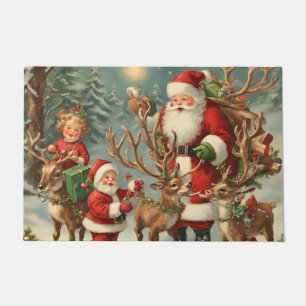Vintage Santa with Children, Reindeer and Gifts  Doormat