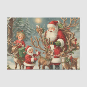 Vintage Santa with Children, Reindeer and Gifts  Tissue Paper