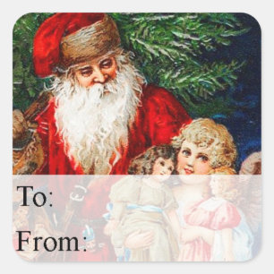 Vintage Santa With Christmas Angel Gift Tag