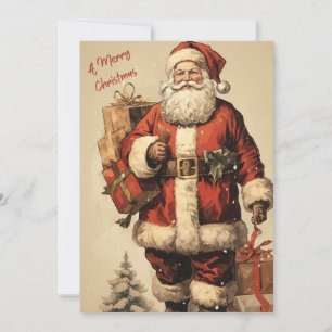 Vintage Santa with Christmas Gifts  Holiday Card