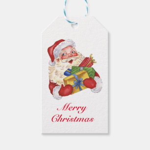 Vintage Santa with Christmas Presents Gift Tag