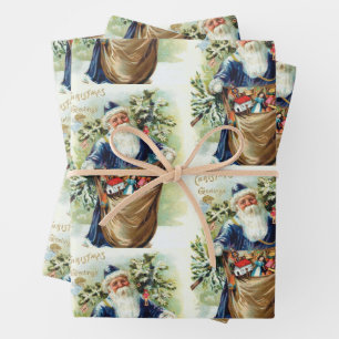 Vintage Santa with Christmas Tree and Toys  Wrapping Paper Sheet