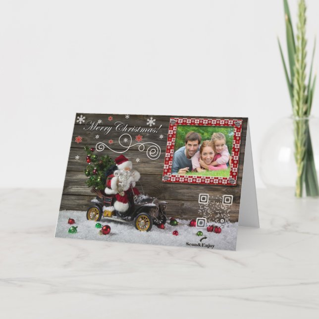 Vintage Santa with Christmas tree music photo card (Front)