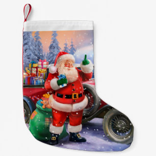 Vintage Santa with classic car Small Christmas Stocking