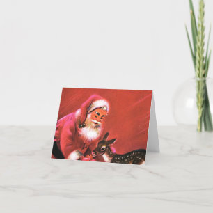 Vintage Santa with Deer Christmas Card
