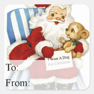 Vintage Santa With Dog Christmas Gift Tag