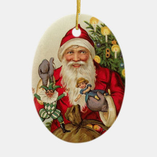 Vintage Santa with Doll and Joker Ceramic Tree Decoration