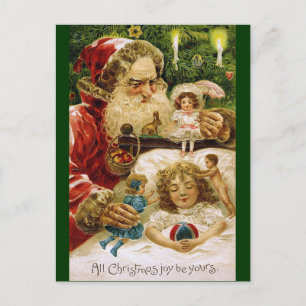 Vintage Santa with Dolls Holiday Postcard