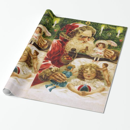 Image of Vintage Santa with Dolls Wrapping Paper