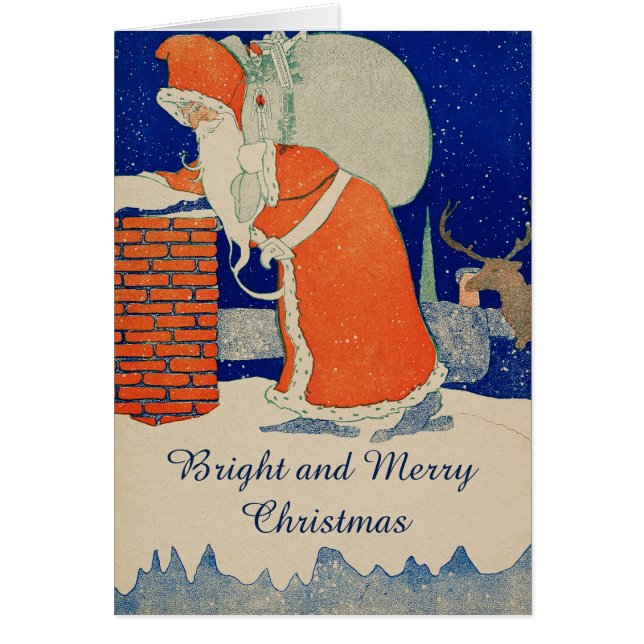 VINTAGE SANTA WITH GIFT SACK AT CHIMNEY Christmas  (Front)