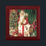 Vintage Santa With Gifts Gift Box<br><div class="desc">Beautiful vintage Santa with gifts and Christmas tree adorns this lovely wooden gift box. A wonderful way to give a gift or use as a keepsake box!</div>