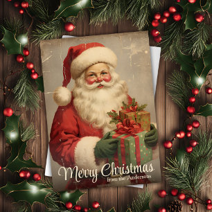 Vintage Santa With Gifts Personalised Christmas Holiday Card