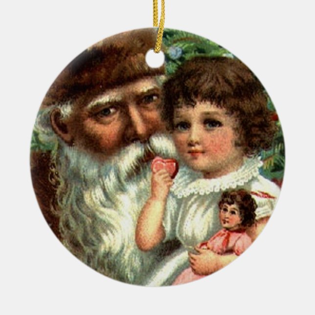 Vintage Santa with Girl Keepsake Ornament (Front)