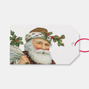 Vintage Santa with Holly Christmas Gift Tag