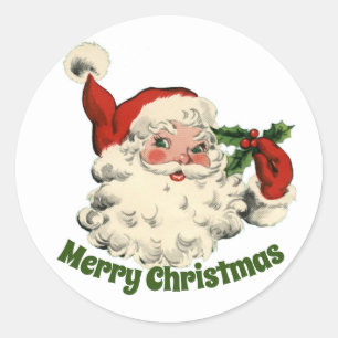 Vintage Santa With Holly Classic Round Sticker