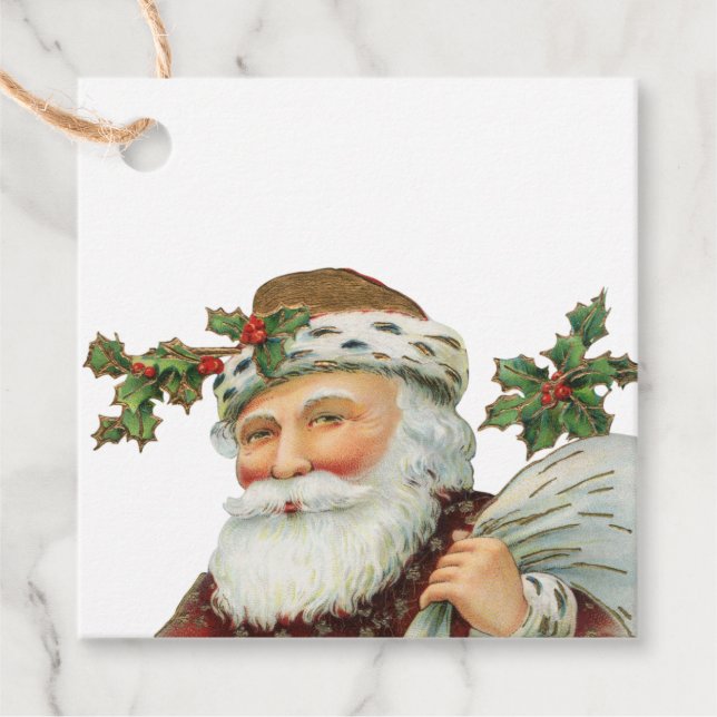 Vintage Santa with Holly Gift Tags (Front)