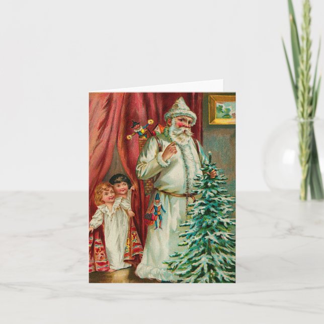 Vintage Santa With Kids Holiday Card (Front)