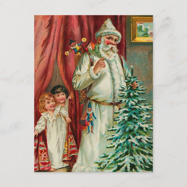 Vintage Santa With Kids Holiday Postcard (Front)