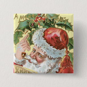 Vintage Santa with List 15 Cm Square Badge