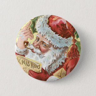 Vintage Santa with List 6 Cm Round Badge