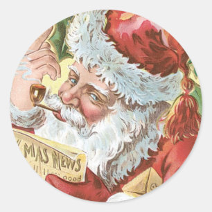 Vintage Santa with List Classic Round Sticker