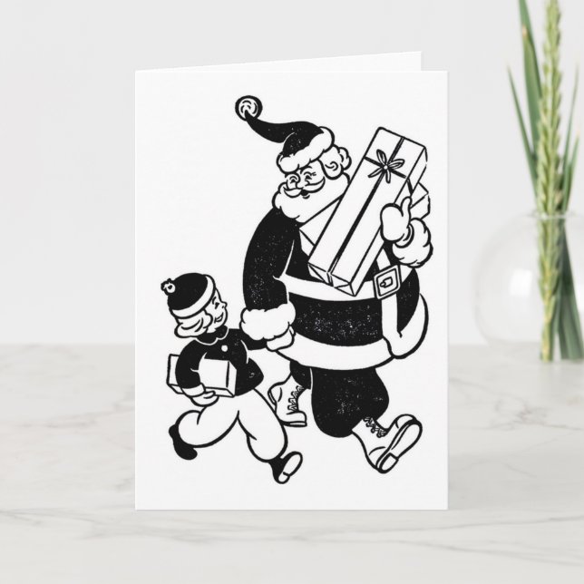 Vintage Santa With Little Girl Holiday Card (Front)